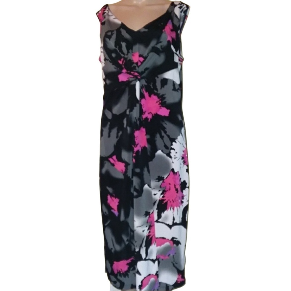 Tribal Black Gray Pink Floral Midi Dress